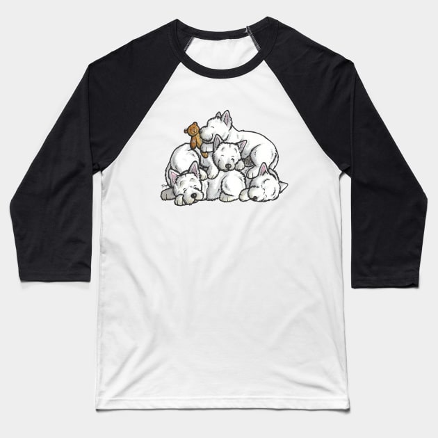 Westie sleeping pile cartoon Baseball T-Shirt by animalartbyjess